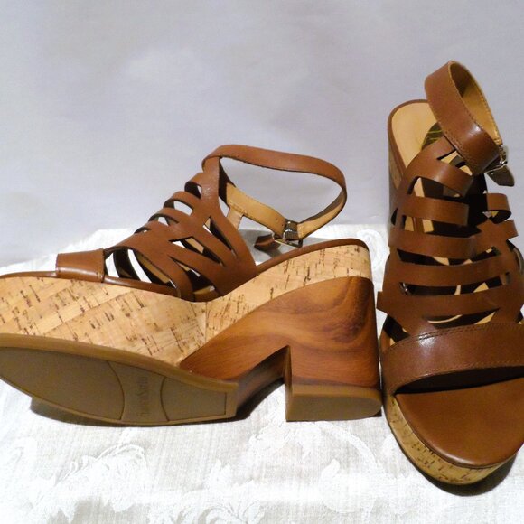 Franco Sarto Brown Wedge leather Sandals - NEW - Picture 4 of 10